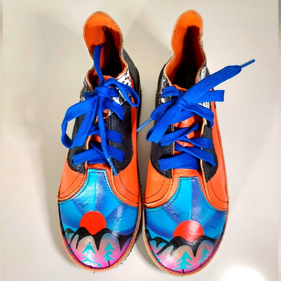 Sole Tech Multicolor Leather Sunset Design Lace Up Shoes - Picture 4 of 15